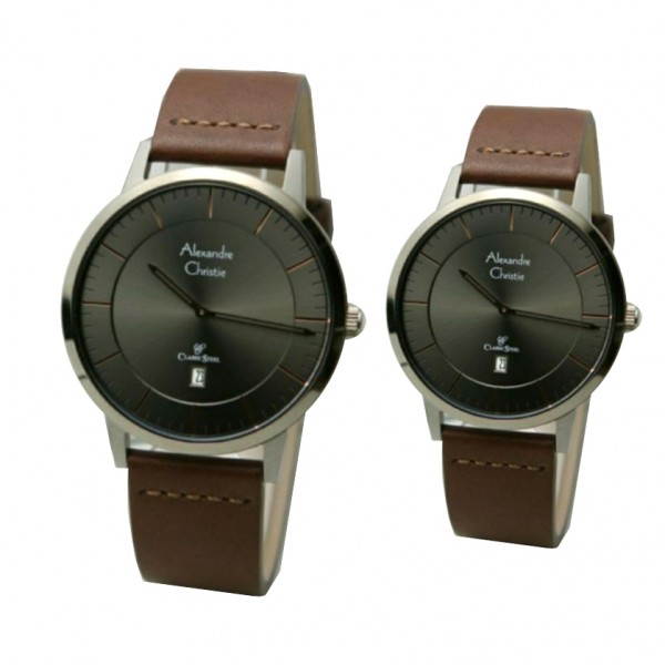 Alexandre Christie AC 8639 Gun Black Brown Leather Couple